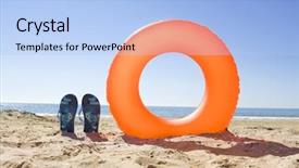  Presentation with blue orange - Colorful slides enhanced with toy boat - holiday background orange ring buoy backdrop and a light blue colored foreground