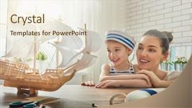  Presentation with toy model - PPT layouts enhanced with toy boat - mother and her child making background and a lemonade colored foreground