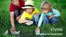  Presentation with stream - Beautiful slides featuring toy boat - three boy play in stream backdrop and a tawny brown colored foreground