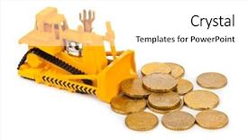  Presentation with bulldozer - PPT theme featuring toy bulldozer and money coins background and a white colored foreground