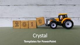  Presentation with wooden toy - Cool new PPT layouts with toy bulldozer with 2019 wooden backdrop and a gray colored foreground