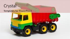  Presentation with older car - Slide deck with toy car isolated on white background and a coral colored foreground