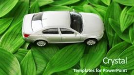  Presentation with green leaves - Audience pleasing PPT theme consisting of toy car on green leaves backdrop and a forest green colored foreground