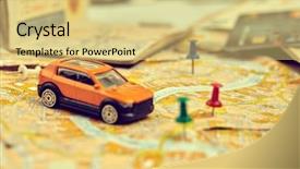  Presentation with travel - Beautiful PPT theme featuring toy car on the map backdrop and a  colored foreground
