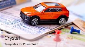  Presentation with eco friendly car concept - Slides having toy car on the map background and a  colored foreground