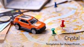  Presentation with travel - Audience pleasing theme consisting of toy car on the map backdrop and a coral colored foreground