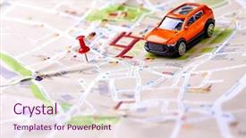  Presentation with eco friendly car concept - PPT theme enhanced with toy car on the map background and a sky blue colored foreground