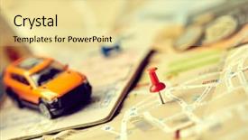  Presentation with world travel - Amazing slides having toy car on the map backdrop and a blonde colored foreground