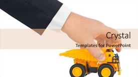  Presentation with tipper truck - Beautiful presentation design featuring tipper trucks - toy car truck in hand backdrop and a coral colored foreground