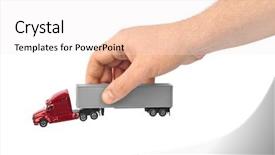  Presentation with truck - Colorful presentation design enhanced with toy car truck in hand backdrop and a  colored foreground