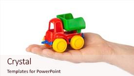  Presentation with tipper truck - PPT theme having tipper trucks - toy car truck in hand background and a lemonade colored foreground