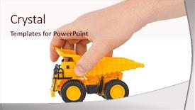  Presentation with truck - Cool new PPT theme with tipper trucks - toy car truck in hand backdrop and a lemonade colored foreground