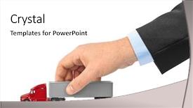  Presentation with truck - Slides having tipper trucks - toy car truck in hand background and a  colored foreground