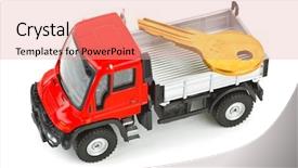  Presentation with articulated dump truck safety - Theme featuring toy car truck with key background and a coral colored foreground