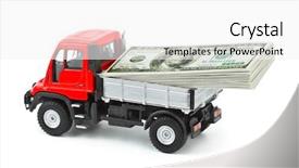  Presentation with dump truck safety - Audience pleasing slide set consisting of toy car truck with money backdrop and a white colored foreground