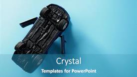  Presentation with toy - Presentation theme consisting of toy-car-upside-down-against background and a teal colored foreground