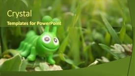  Presentation with caterpillar - Theme having black worms leaves - toy caterpillar in grass conceptual background and a tawny brown colored foreground