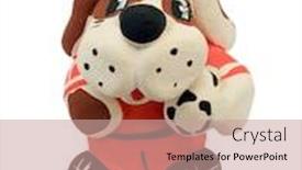  Presentation with toy - Colorful PPT theme enhanced with toy-dog-soccer-player backdrop and a coral colored foreground