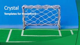  Presentation with astro turf football field - Slide set featuring toy football field and gate background and a teal colored foreground