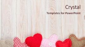  Presentation with valentines day - Slide set with toy hearts over white wooden background and a  colored foreground