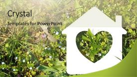  Presentation with toy - Colorful PPT layouts enhanced with toy house on grass background backdrop and a soft green colored foreground