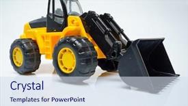  Presentation with earth moving construction - PPT layouts consisting of toy industrial vehicle plastic wheel background and a sky blue colored foreground