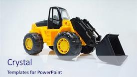  Presentation with frontend - Colorful slide deck enhanced with toy industrial vehicle plastic wheel backdrop and a sky blue colored foreground