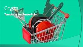  Presentation with toy - PPT layouts enhanced with toy-kitchenware-in-shopping-cart background and a teal colored foreground