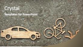  Presentation with car accident - Amazing PPT theme having toy little man and car backdrop and a gray colored foreground