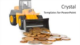  Presentation with money multiplyer - Slide deck having toy loader and money coins background and a white colored foreground