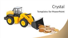  Presentation with functions of money - Cool new slides with toy loader and money coins backdrop and a white colored foreground