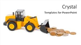  Presentation with toy - Beautiful slide deck featuring toy loader and money coins backdrop and a white colored foreground