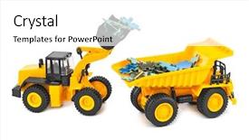  Presentation with toy - Slide deck having toy loader and truck background and a white colored foreground