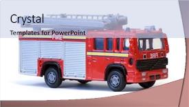  Presentation with engine - Beautiful presentation design featuring toy london fire engine backdrop and a light blue colored foreground