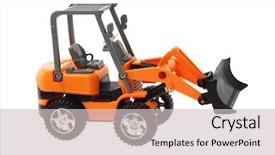 Presentation with toy model - PPT theme featuring toy model of earthmoving bulldozer tractor on white background background and a soft green colored foreground