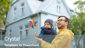  Presentation with pinwheel - PPT theme consisting of toy outdoors over living house background and a gray colored foreground