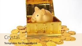  Presentation with treasure gold - PPT theme having toy-piggy-bank-playing background and a yellow colored foreground