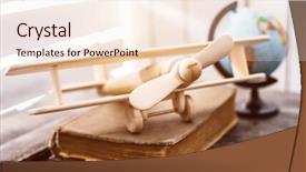  Presentation with wooden toy - PPT layouts enhanced with toy-plane on a book background and a  colored foreground