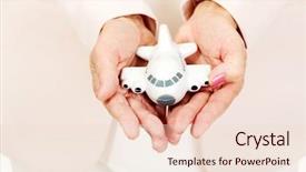  Presentation with elderly holding pills - PPT theme with toy plane on open plams background and a lemonade colored foreground