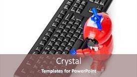  Presentation with robot toy - Colorful slide set enhanced with toy-robot-and-computer-isolated backdrop and a violet colored foreground