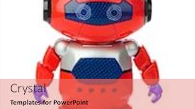  Presentation with robot toy - Slide set having toy-robot-isolated-on-white background and a coral colored foreground
