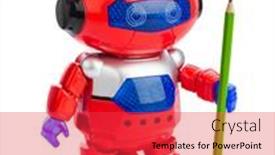  Presentation with robot toy - PPT layouts consisting of toy-robot-with-pencil-isolated background and a red colored foreground