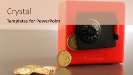  Presentation with safe - Colorful presentation theme enhanced with toy safe with gold coins backdrop and a lemonade colored foreground