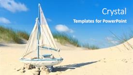  Presentation with sail - Slide deck having toy sail boat in the dunes at the beach background and a teal colored foreground