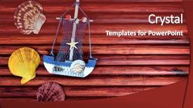  Presentation with sea shells - Beautiful slide deck featuring toy ship and sea shells backdrop and a tawny brown colored foreground
