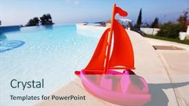  Presentation with ship - Presentation theme having toy ship background and a sky blue colored foreground