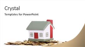  Presentation with toy - Presentation design consisting of toy small house and coins background and a white colored foreground