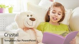  Presentation with child girl reading a book - PPT theme enhanced with toy story 1 - cute child girl reading background and a lemonade colored foreground