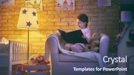  Presentation with toy story - Amazing theme having toy story 1 - cute little child girl reading backdrop and a ocean colored foreground