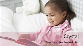  Presentation with child girl reading a book - Cool new slide deck with toy story 1 - young girl wearing pajamas backdrop and a coral colored foreground